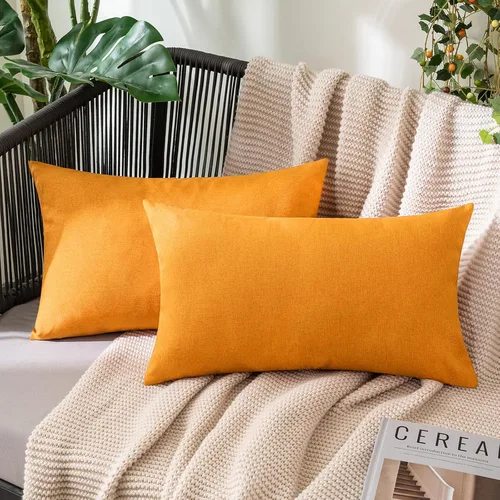 Vista 91 de MIULEE - Paquete de 2 fundas de almohada decorativas para exteriores, impermeables, sólidas, de imitación de lino, para jardín, casa de campo, Azul