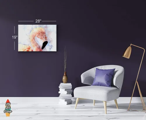 Vista 3 de Hermoso lienzo con estampado de flamencos con fondo blanco, pintura de acuarela, arte de pared de animales, decoración del hogar, listo para colgar