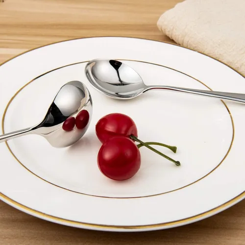 Vista 6 de IMEEA Cucharas de postre de acero inoxidable de 6 pulgadas, cucharas de sopa redondas para arroz, helado y cereales, SUS304, juego de 4