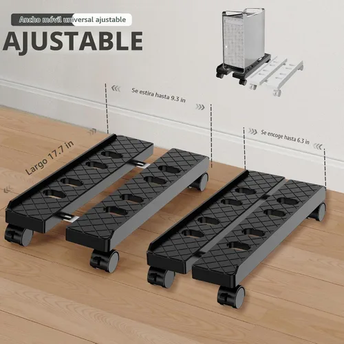 Vista 2 de Soporte de CPU móvil ajustable, Soporte de torre de computadora ventilado con 4 ruedas con rodamientos se adapta a la mayoría de torres de PC