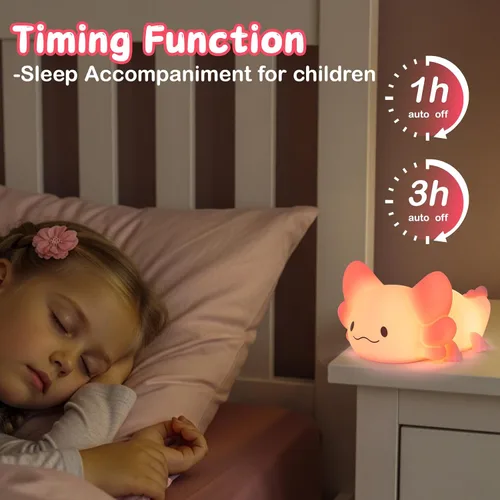 Vista 5 de ZKLiLi Axolotl Luz Nocturna para Niños, Lámpara Suave y Adorable Regulable, Regalos de Luz Nocturna para Niños para Bebé con Temporizador y 16