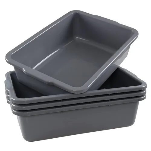 Vista 9 de Paquete de 4 cajas de autobús comerciales, 23 L de plástico, color gris