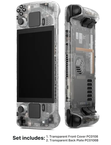 Vista 3 de JSAUX Transparent Case Set Front Cover PC0108 & Back Plate PC0106B Vents Version Compatible for Steam Deck Crystal