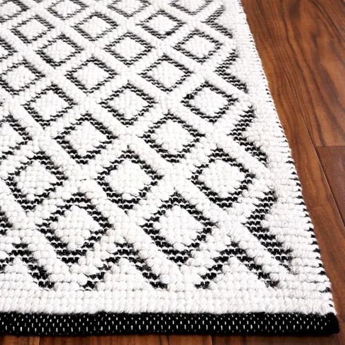 Vista 5 de SAFAVIEH Vermont Collection - Alfombra decorativa de 2 pies 3 pulgadas x 4 pies, marfil y negro, lana hecha a mano, ideal para zonas de alto tráfico