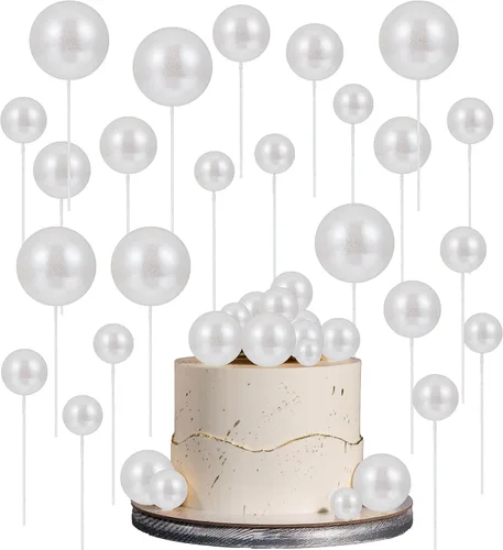 Vista 19 de 30 piezas de mini globo para decoración de tartas, bolas de espuma con purpurina, bolas de perlas de imitación, decoración para tartas, decoración