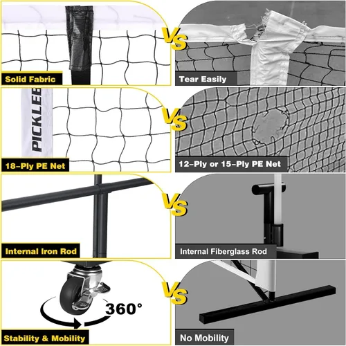 Vista 6 de Fostoy Pickleball Net with Ball Collector, Wheels, 22FT & 11FT Size Negro&blanco