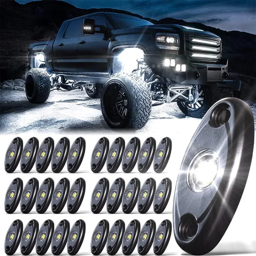 Vista 8 de LEDMIRCY Luces LED de roca, 10 unidades, color blanco para J e e p, camión todoterreno, RZR, auto, barco, SUV, impermeable, de alta potencia, luces
