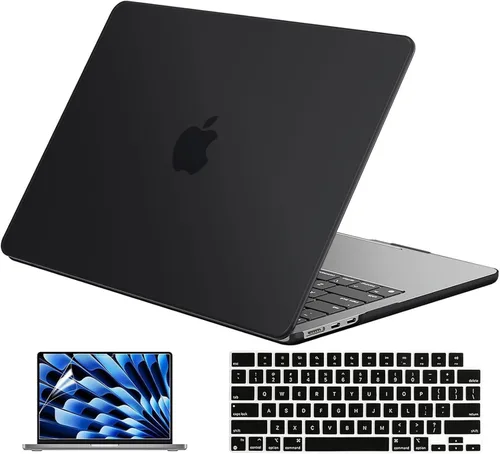 Vista 11 de EooCoo - Funda para MacBook Air de 15 pulgadas M5 M4 M3 M2 2026-2023, color negro cristal Easy to Install, Sturdy, Plastic Hard Shell Case &