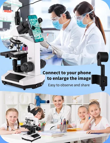 Vista 7 de Microscopios para adultos WF10x y WF25x Microscopio compuesto con portaobjetos de microscopio, kit de microscopios para niños, estudiantes, escuela