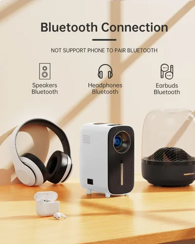 Vista 6 de Mini proyector de películas portátil Bluetooth - Proyector HISION 1080P Proyector 4K Home Proyector de TV al aire libre Proyector de video LED 8500L