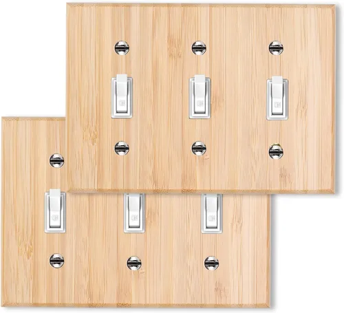 Vista 8 de Placa de Interruptor de Luz Dúplex de Palanca de Madera Maciza de 1 Gang, 4.5" x 4.5", Cubierta de Interruptor de Luz de Bambú de Madera Cruda