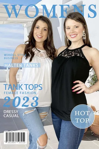 Vista 2 de WIHOLL Camisetas sin mangas para mujer, de ajuste holgado, con encaje halter, sin mangas, plisadas