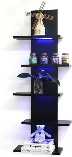 Vista 17 de VIWODS Estante de pared de 4 niveles con luces LED, estante flotante para decoración del hogar, estante vertical montado en la pared