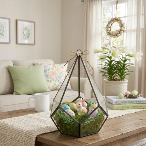 Vista 6 de D'Eco - Centro de mesa con forma de lágrima de cristal (6 x 6 x 7 pulgadas), terrario para mesa o colgante, decoración de primavera para el hogar