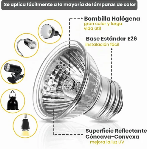 Vista 3 de Briignite - Bombilla de calor para reptiles, 50 W, UVA UVB, bombillas regulables para reptiles Bombilla cálida 50w