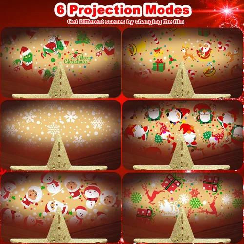 Vista 2 de Estrella para la punta del árbol de Navidad de 10 pulgadas iluminada con 6 modos de proyección, estrella iluminada para la punta del árbol