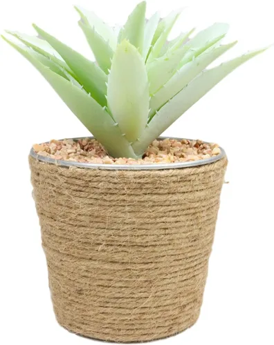 Vista 5 de Ebros Gift Juego de 3 plantas suculentas botánicas artificiales realistas de tamaños escalonados en macetas envueltas en yute, plantas sintéticas