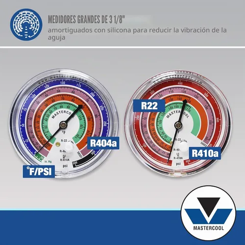Vista 6 de Mastercool 59136 R22/R404A Juego de manómetros de latón de 2 vías