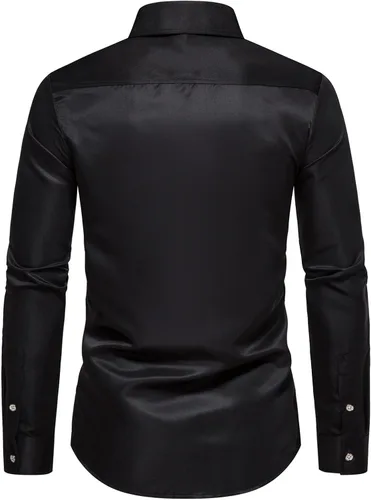 Vista 3 de Camisas de vestir para hombre, ajustadas, de manga larga, con botones, de ajuste regular, con cuello, camisetas de fiesta de trabajo