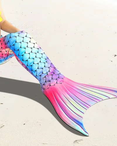 Vista 6 de DNFUN Colas de sirena para nadar para niñas, traje de baño de sirena con monoaleta