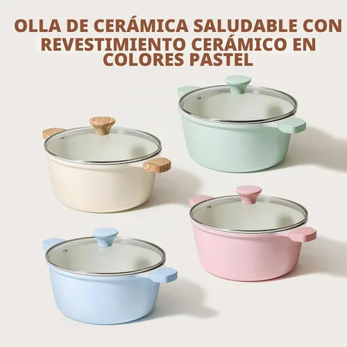 Vista 6 de SENSARTE Olla de cerámica antiadherente con tapa, olla de cocción de inducción de 4.5 cuartos de galón con tapa de vidrio templado, olla
