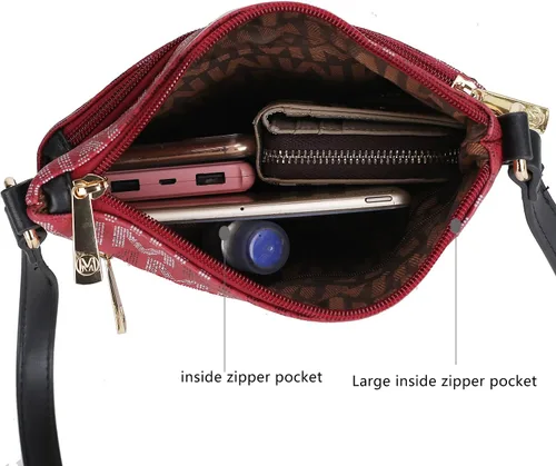 Vista 4 de MKF - Bolso cruzado para mujer - Bolso bandolera de piel sintética con triple cremallera - Bolso cruzado de bolsillo, correa para el hombro