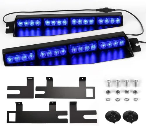 Vista 14 de ASPL 32 Luces LED para Visera 26 Patrones de Destello Parabrisas Emergencia Advertencia de Peligro Luz Estroboscópica Baliza Montaje Dividido Ámbar