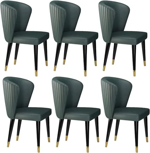 Vista 8 de Juego de 6 sillas de comedor de cuero de microfibra artificial, sillas de cocina con patas de madera maciza para habitación, cocina, sala de estar