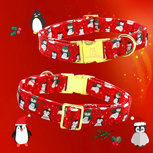 Vista 6 de Lionheart glory Collar de Navidad para perro, collar de lazo rojo para perro, collar de pingüino, ajustable, suave y cómodo, para perros pequeños