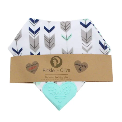 Vista 4 de Pickle & Olive Baberos de dentición bandana para bebé con mordedor de silicona adjunto, juego de 4 - ciervo azul