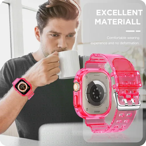 Vista 326 de DABAOZA - Correa transparente compatible con Apple Watch con estuche protector, correa deportiva de TPU con brillo para mujeres y hombres