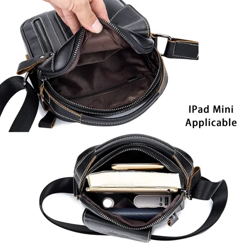 Vista 6 de LUKZIJAES Small Genuine Leather Shoulder Bag Men Messenger Handbag Lightweight Sling Crossbody Bag