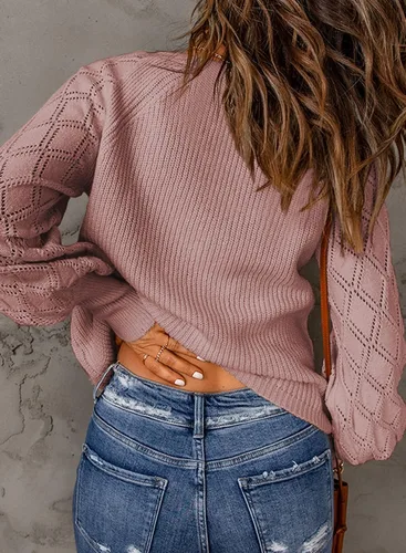Vista 2 de EVALESS Cárdigan para mujer, cuello en V, retazos de ganchillo, manga larga, con botones, suéter de punto sólido