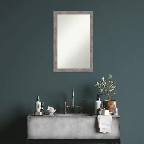 Vista 186 de Amanti Art Silver Bathroom Mirror for Over Sink, 26x35 Custom Made Marred Pewter Rectangle Vanity Mirror, Large Casual Wood Frame, Hangs Horizonally