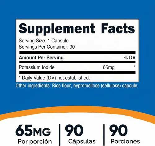 Vista 2 de Nutricost Yoduro de potasio (KI), 90 cápsulas, 65 mg de yoduro de potasio por porción, vegetariano, sin OMG y sin gluten