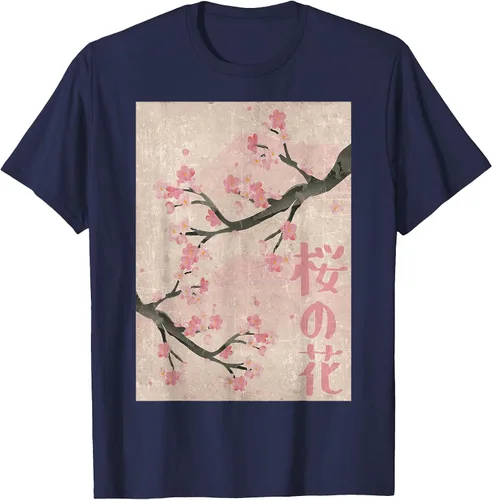 Vista 74 de Cherry Blossom Japanese Vintage Woodblock Japan Pink Sakura T-Shirt Asphalt Grey