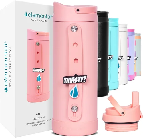 Vista 8 de Elemental Iconic - Botella de agua reutilizable para niños de 20 onzas con Tinte lila