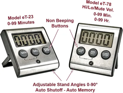 Vista 2 de Elegante temporizador digital de cocina – Modelo de acero inoxidable eT-23, parte trasera magnética súper fuerte, alarma fuerte, pantalla grande