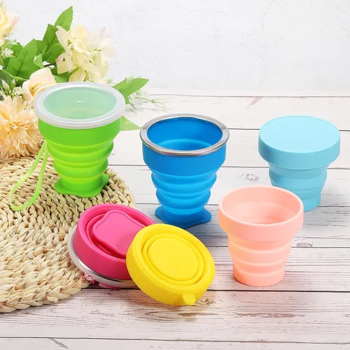 Vista 5 de PATIKIL Taza de viaje plegable, paquete de 4 vasos de agua plegables de viaje de 5.7 fl oz, taza de silicona portátil para acampar senderismo al Azul