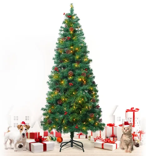 Vista 14 de Fencer Wire Árbol de Navidad Artificial Preiluminado Tipo Lápiz de 6 Pies con 250 Luces LED, Árbol de Navidad Delgado Premium con 618 Puntas