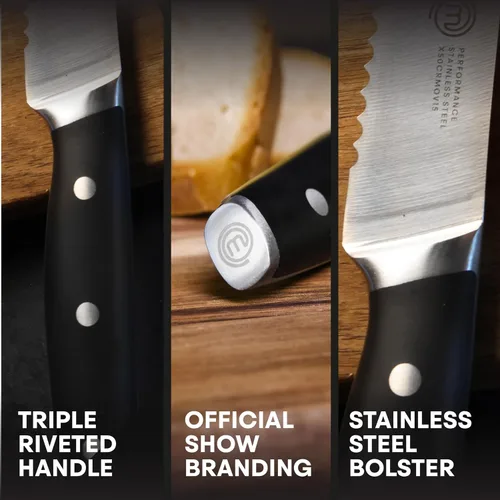 Vista 5 de MasterChef Cuchillo para pan de 33 cm con hoja de acero inoxidable de alto carbono y mangos triples remachados, cuchillo de cocina profesional