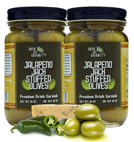 Vista 13 de Green Jay Gourmet Aceitunas Rellenas de Almendra – Aceitunas Verdes Rellenas de Almendra para Decoración de Cócteles y Tabla de Quesos – Aceitunas