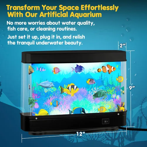 Vista 6 de Pecera Artificial de Juguete Océano Virtual - Mini Acuario de Escritorio de Oficina, Lámpara de Movimiento con Luz Nocturna, Regalo Divertido