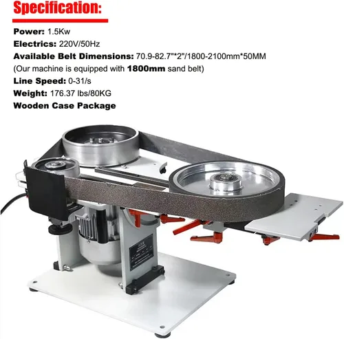 Vista 5 de 2HP Lijadora de banda de velocidad variable multifunción de 71-83 x 2 pulgadas con convertidor de frecuencia resistente, 3 muelas abrasivas