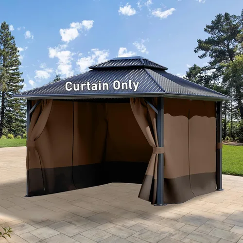 Vista 10 de Aoodor Cortinas de glorieta para exteriores de 10 x 12 pies, 4 paneles impermeables de repuesto para pared lateral de privacidad con cremallera