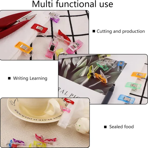 Vista 6 de Paquete de 45 clips de costura multiusos para acolchar y manualidades, suministros de costura para encuadernar. Colores surtidos y 1 cinta métrica