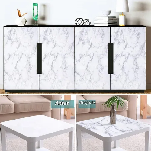 Vista 5 de Papel de mármol Arthome, papel pintado autoadhesivo, resistente al agua, vinilo de PVC brillante, a prueba de aceite, papel de granito blanco/gris