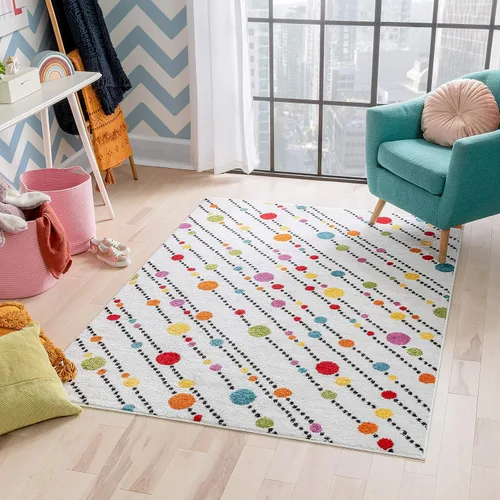 Vista 7 de Well Woven Alfombra Moderna de Puntos Elegantes y Rayas Marfil 2'3" x 7'3" Corredor Alfombra de Acento para Entrada, Habitación de Niños, Cocina