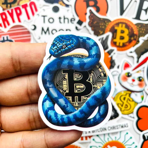 Vista 3 de Paquete de 50 calcomanías Bitcoin Crypto – Calcomanía de criptomoneda para laptop, botella de agua, teléfono, diario, vinilo impermeable, minero