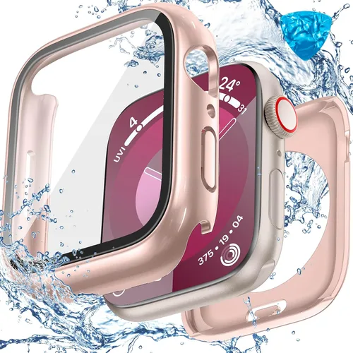 Vista 21 de 3 en 1 Goton Estuche impermeable duro para Apple Watch, protector de pantalla de 40mm, cubierta frontal de vidrio templado protectora completa